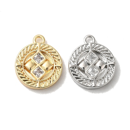 Brass Micro Pave Cubic Zirconia Charms, Flat Round