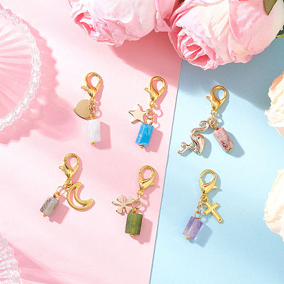 Столбчатый натуральный родонит и канадский, подвесные украшения из аквамарина, аметиста, апатита, лазурита и лабрадорита, с подвесками из цинкового сплава и застежками-лобстерами