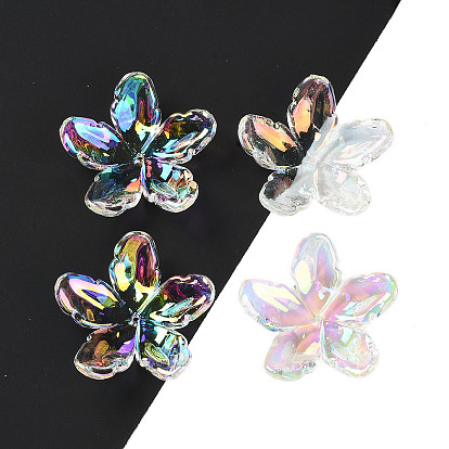 UV Plating Acrylic Beads Caps, Iridescent, Flower