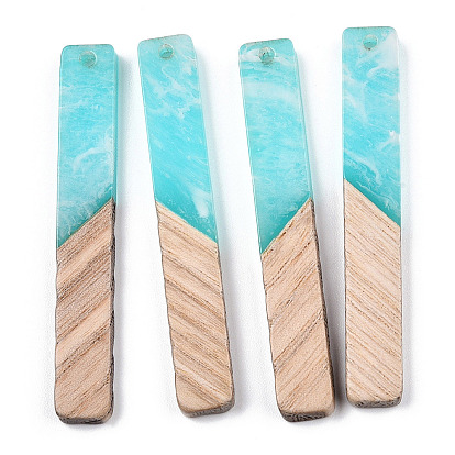 Transparent Resin & white Wood Big Pendants, Two Tone, Rectangle Charms