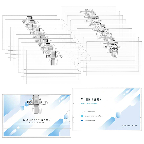200Pcs PVC Name Card Holders, with Paper Cards and Metal Clips, Rectangle