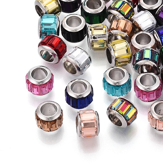 Стеклянные шампала бусины, бусины с большим отверстием, с латунным стержнем, граненые, рондель, платина