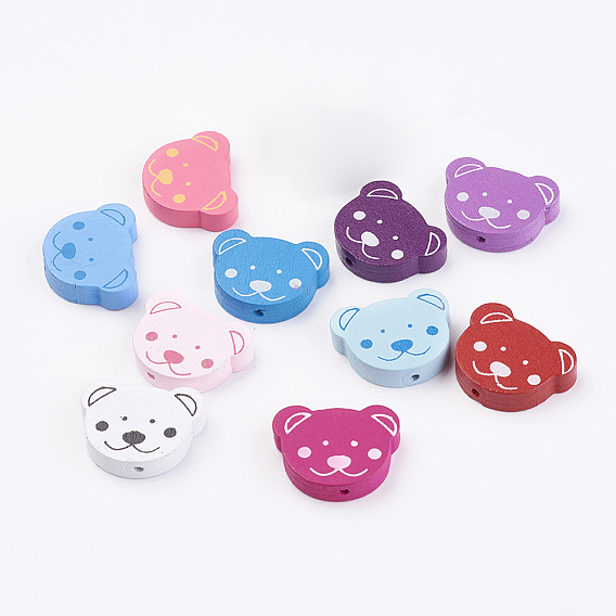 Бусины из натурального дерева с принтом, окрашенные, медведь