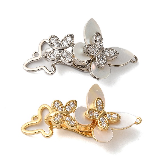 Латунные микропаве, прозрачные фианиты, раскладывающиеся застежки с ракушкой, без кадмия, без никеля и без свинца, бабочка