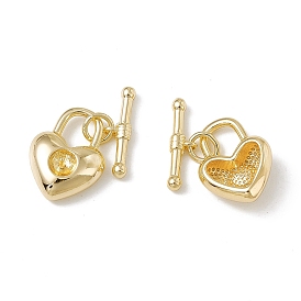 Brass Toggle Clasps, for Half Hole Bead, Heart Lock