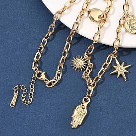 304 Женские нагрудные ожерелья с подвеской в виде руки-сердца в форме хамсы из нержавеющей стали, ионное покрытие (ip), с акриловой имитация жемчуга, белые