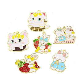 Cartoon Alloy Enamel Pendants, Golden, Cat/Rabbit Charm