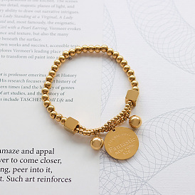 Luxury Elastic Beaded Bracelet with Gold Coins, Square Blocks and Round Discs