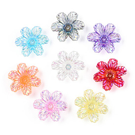 Transparent Acrylic Bead Caps, AB Color Plated, Flower