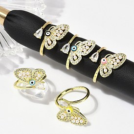Латунные кольца с микропаве из прозрачного кубического циркония и эмалью, без кадмия, без никеля и без свинца, бабочка, с пластмассовой жемчужиной abs, реальный 18 k позолоченный