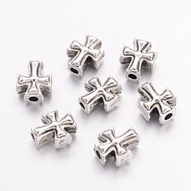 Tibetan Style Alloy Beads, Cross, Cadmium Free & Lead Free, 10x8x4.2mm, Hole: 2mm