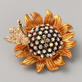 Tournesol avec des épingles à abeilles, broche en strass en alliage doré pour vêtements de sac à dos