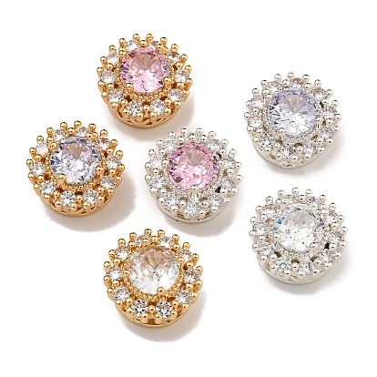 Латунные микро проложить кубического циркония бусы, со стеклом, круглые