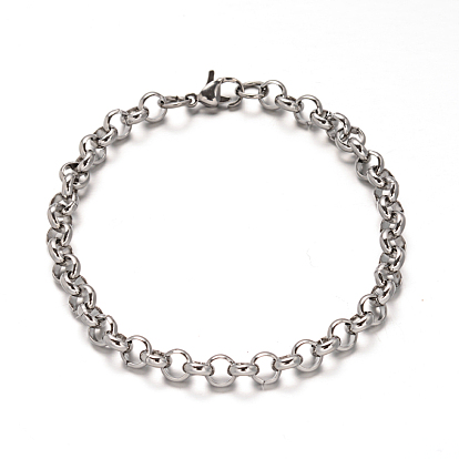 304 Stainless Steel Cable Chain Bracelets, with Lobster Claw Clasps, 7-7/8 inch (200mm), 6mm