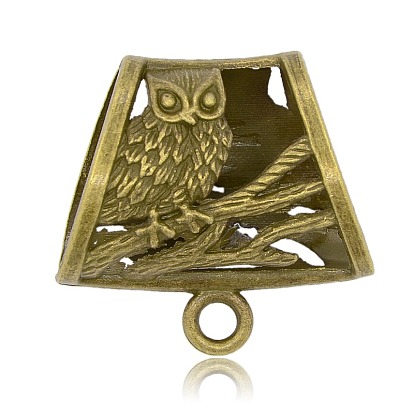 Филигранные поручни в тибетском стиле, петля под залог, шарф под залог бисера, трубка с совой рисунком, 38x39x17 мм, отверстие : 4 мм, внутренний диаметр: 13x25 мм