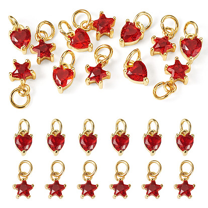 12Pcs 2 Styles Brass Micro Pave Cubic Zirconia Charms, Real 18K Gold Plated