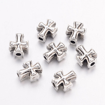 Tibetan Style Alloy Beads, Cross, Cadmium Free & Lead Free, 10x8x4.2mm, Hole: 2mm