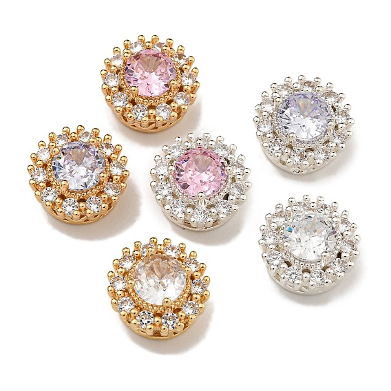 Латунные микро проложить кубического циркония бусы, со стеклом, круглые