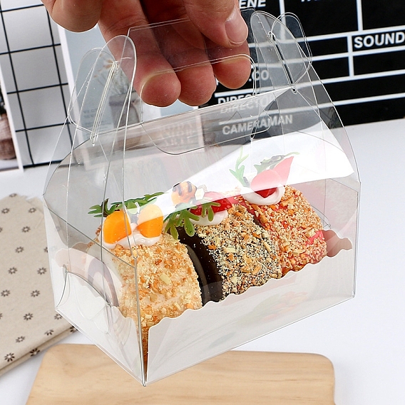 Foldable Transparent PET Cupcakes Boxes, Portable Dessert Bakery Boxes, Rectangle