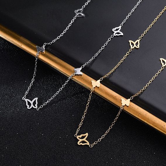 304 ожерелья из нержавеющей стали в виде цепочек-бабочек, ионное покрытие (ip)