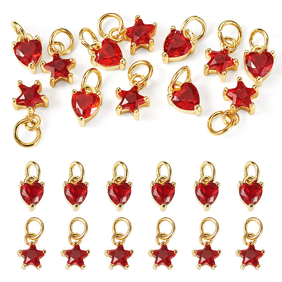12Pcs 2 Styles Brass Micro Pave Cubic Zirconia Charms, Real 18K Gold Plated