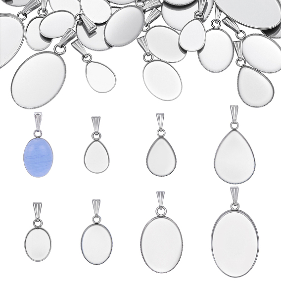 40шт 8 стили 304 настройки подвески из нержавеющей стали кабошон, цвет нержавеющей стали, разнообразные