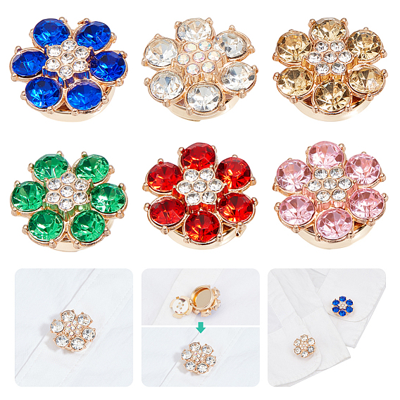 12шт 6 цвета сплава горный хрусталь запонки, цветок, золотые