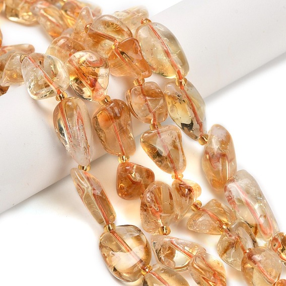 Нагретые нити из натуральных цитриновых бусин, самородки, с бисером