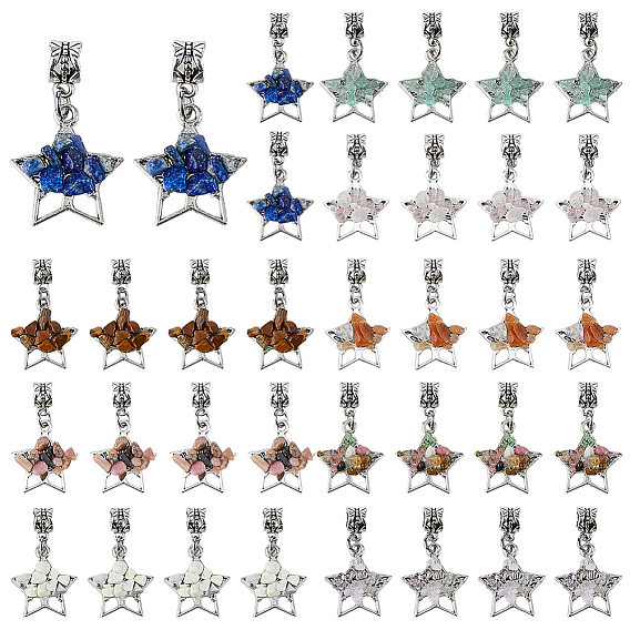 36 шт. 9 цвета тибетский стиль сплав и латунь и драгоценные камни европейский подвески шармы, звезда, древо жизни