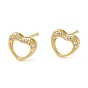Rack Plating Brass Hollow Heart Stud Earrings, with Cubic Zirconia, Lead Free & Cadmium Free