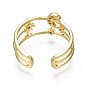 Sparkling Cubic Zirconia Moon & Star Cuff Ring, Brass Wire Wrap Open Ring for Women, Nickel Free