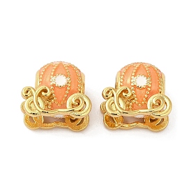 Rack Plating Brass European Beads, with Enamel, Large Hole Beads, Long-Lasting Plated, Matte Gold Color, Pumpkin Cart