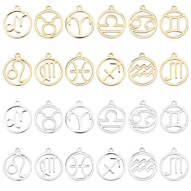 SUNNYCLUE 304 Stainless Steel Pendants, Manual Polishing, Ring with Twelve Constellations