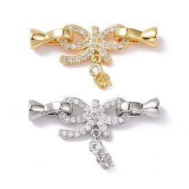 Brass Micro Pave Clear Cubic Zirconia Fold Over Clasps, Cadmium Free & Lead Free, Bowknot