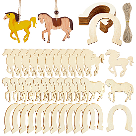 Самодельные незавершенные деревянные заготовки в виде лошади/подковы, с джутовым шнуром, для живописи
