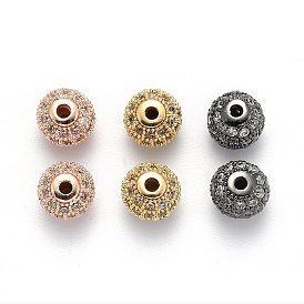 Rack Plating Brass Cubic Zirconia Beads, Long-Lasting Plated, Round
