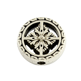 Tibetan Style Alloy Beads, Cadmium Free & Lead Free, Flat Round, 12x5.5mm, Hole: 2mm, about 526pcs/1000g