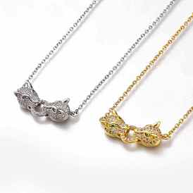 Brass Micro Pave Cubic Zirconia Door Knocker Pendant Necklaces, with 304 Stainless Steel Cable Chains