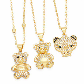 Cute Bear Pendant Necklace with Minimalist Zirconia - Fashionable Collarbone Chain.