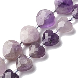 Природный аметист нитей бисера, граненое сердце, с бисером