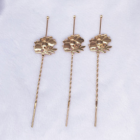 Super Fairy Peony Flower Hairpin Cast Copper Palace Retro Ancient Costume Film and Television Hair Jewelry Accessories