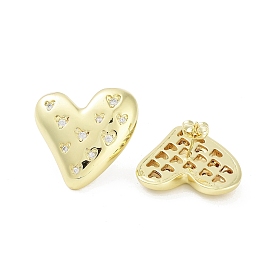 Heart Rack Plating Brass Micro Pave Cubic Zirconia Studs Earrings for Women, Long-Lasting Plated, Lead Free & Cadmium Free