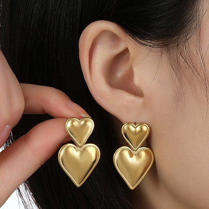 201 Stainless Steel Heart Dangle Stud Earrings, with 304 Stainless Steel Pins