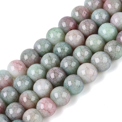 Нити из непрозрачных стеклянных бусин с эффектом омбре и потрескавшимся покрытием, круглые, окрашенные