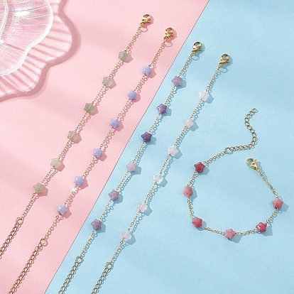 Браслеты из натуральных и синтетических драгоценных камней с бусинами, латунные кабельные цепи браслеты для женщин, звезда