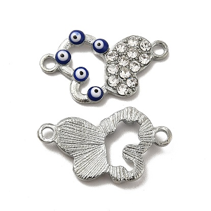 Alloy Enamel Connector Charms, with Crystal Rhinestone, Platinum, Butterfly Links with Evil Eye