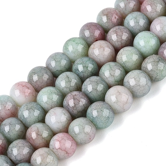 Нити из непрозрачных стеклянных бусин с эффектом омбре и потрескавшимся покрытием, круглые, окрашенные