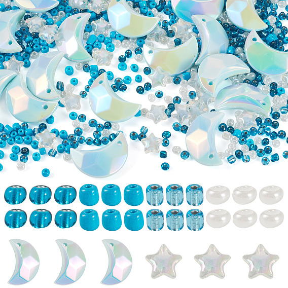 Наборы фурнитуры для изготовления украшений в форме звезды и луны своими руками, включая стеклянные бусины, акриловые подвески с имитацией ракушек, Акриловые бусины