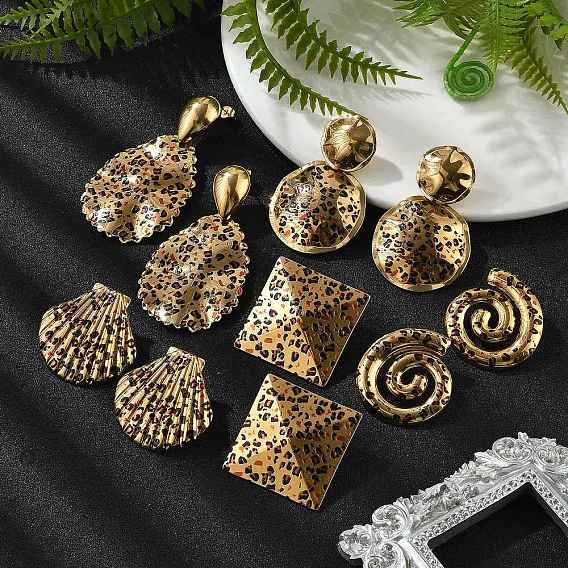 304 серьги из нержавеющей стали эмаль, леопард, реальный 18 k позолоченный