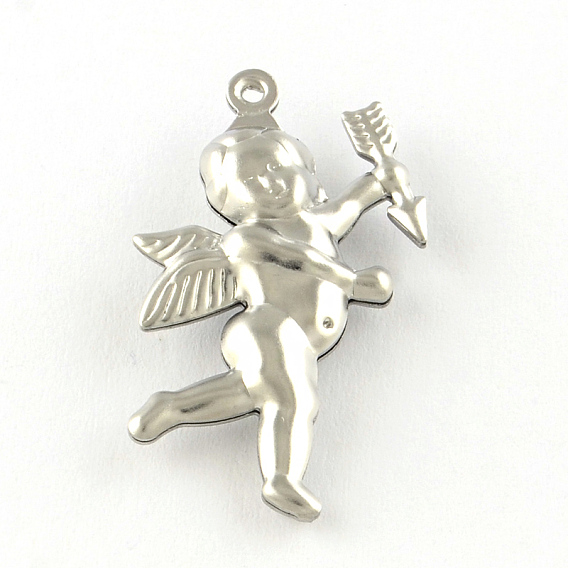 Cupid/Cherub 201 Stainless Steel Pendants, Smooth Surface, Hollow, 29x27.5x5mm, Hole: 1mm